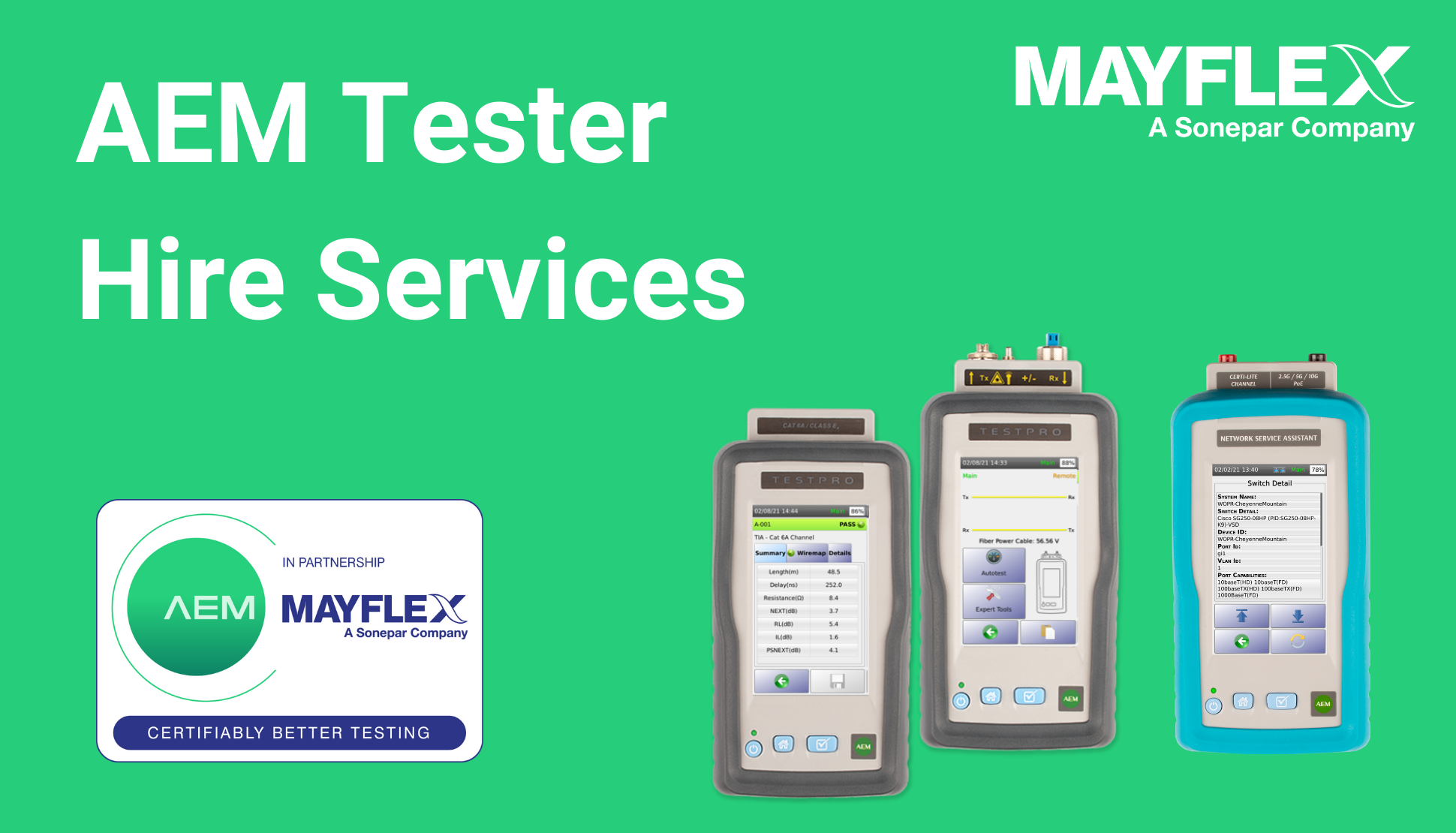 Mayflex launch AEM Tester Hire Service Essential Install